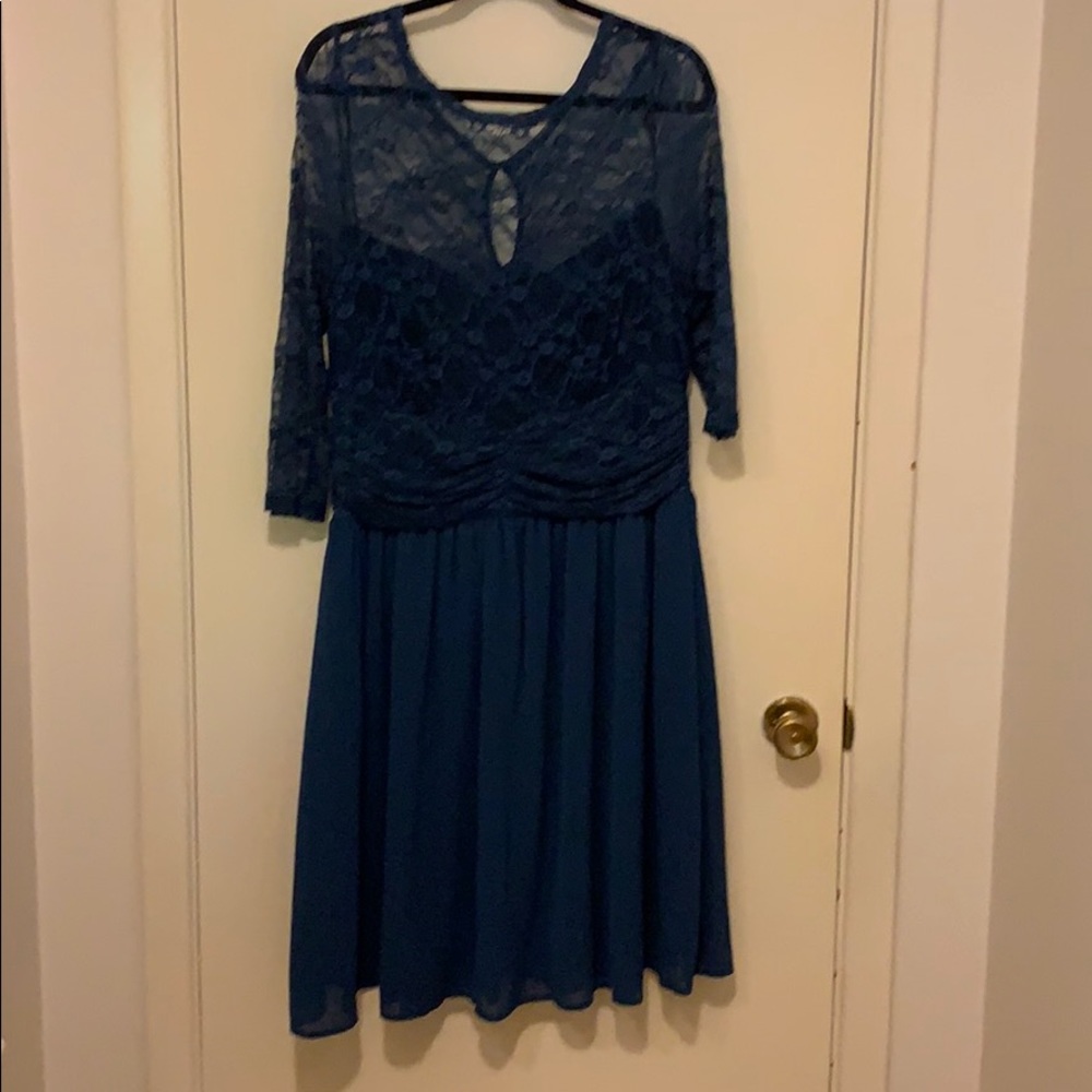 Teal dress.